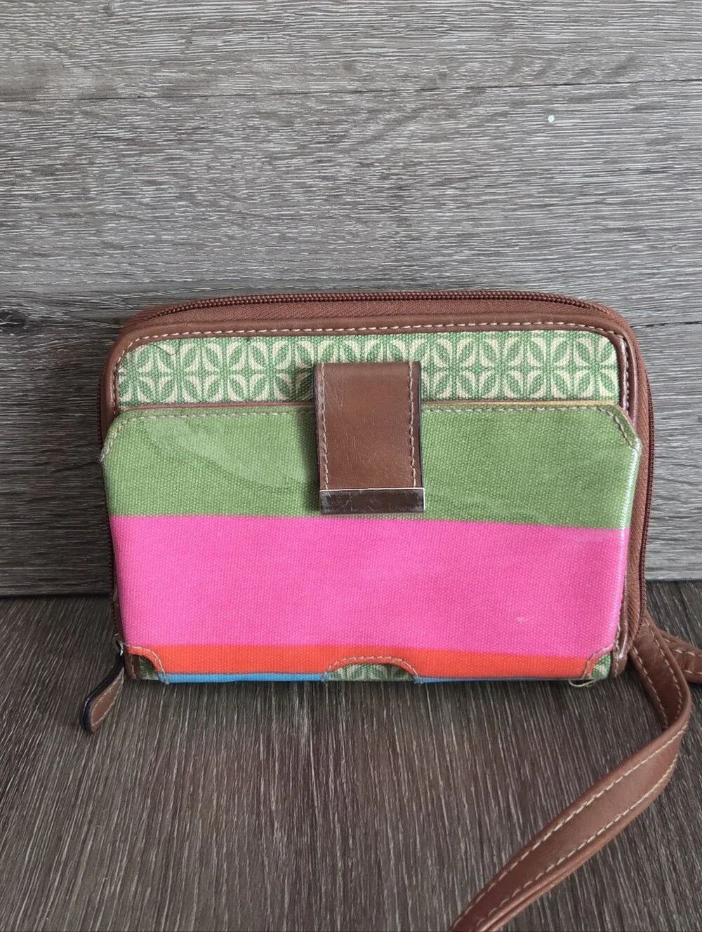 Colorblock Crossbody Bag/Cell Phone Holder Pink & Green